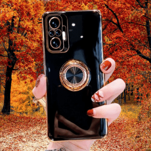 Fundas para Redmi color negro con anillo sujetador color dorado