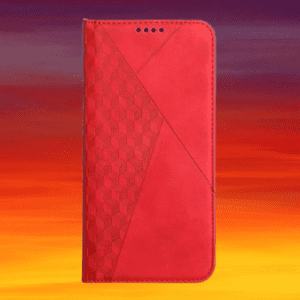 Fundas para Motorola G54, color rojo de cuero con diseños de cuadros