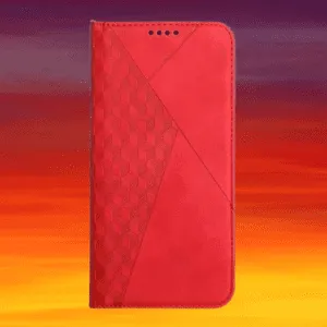 Fundas para Motorola G54, color rojo de cuero con diseños de cuadros
