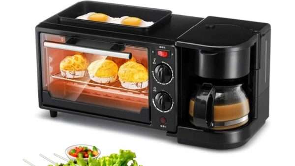 Máquina de desayuno, electrodoméstico 3 en 1, cafetera con horno, sartén multifunción